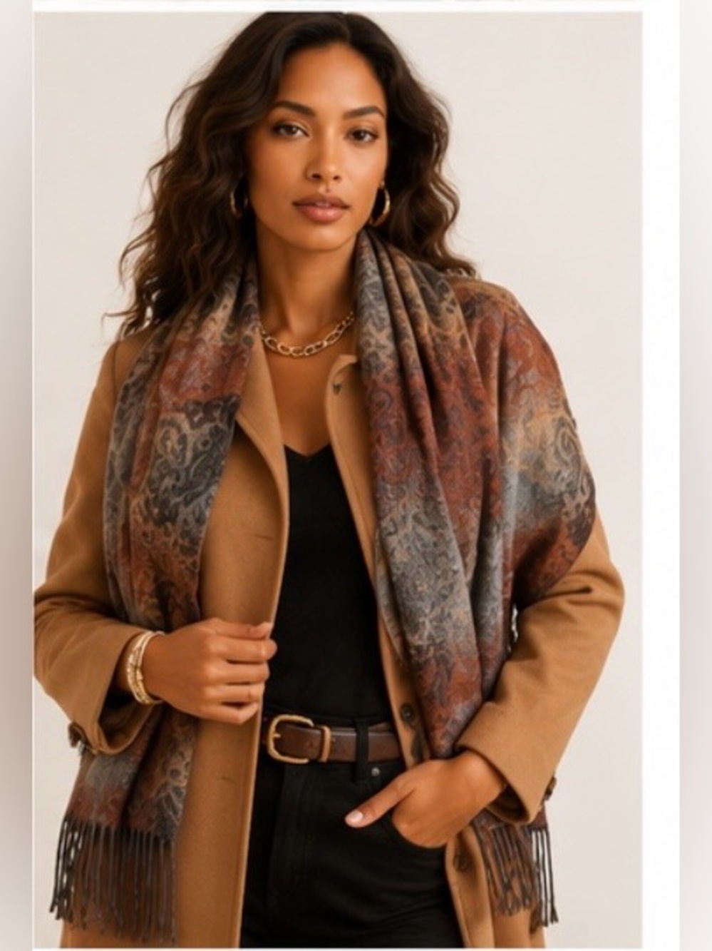 CEJON Made in Italy Acryllic Paisley Fringe Scarf Shawl